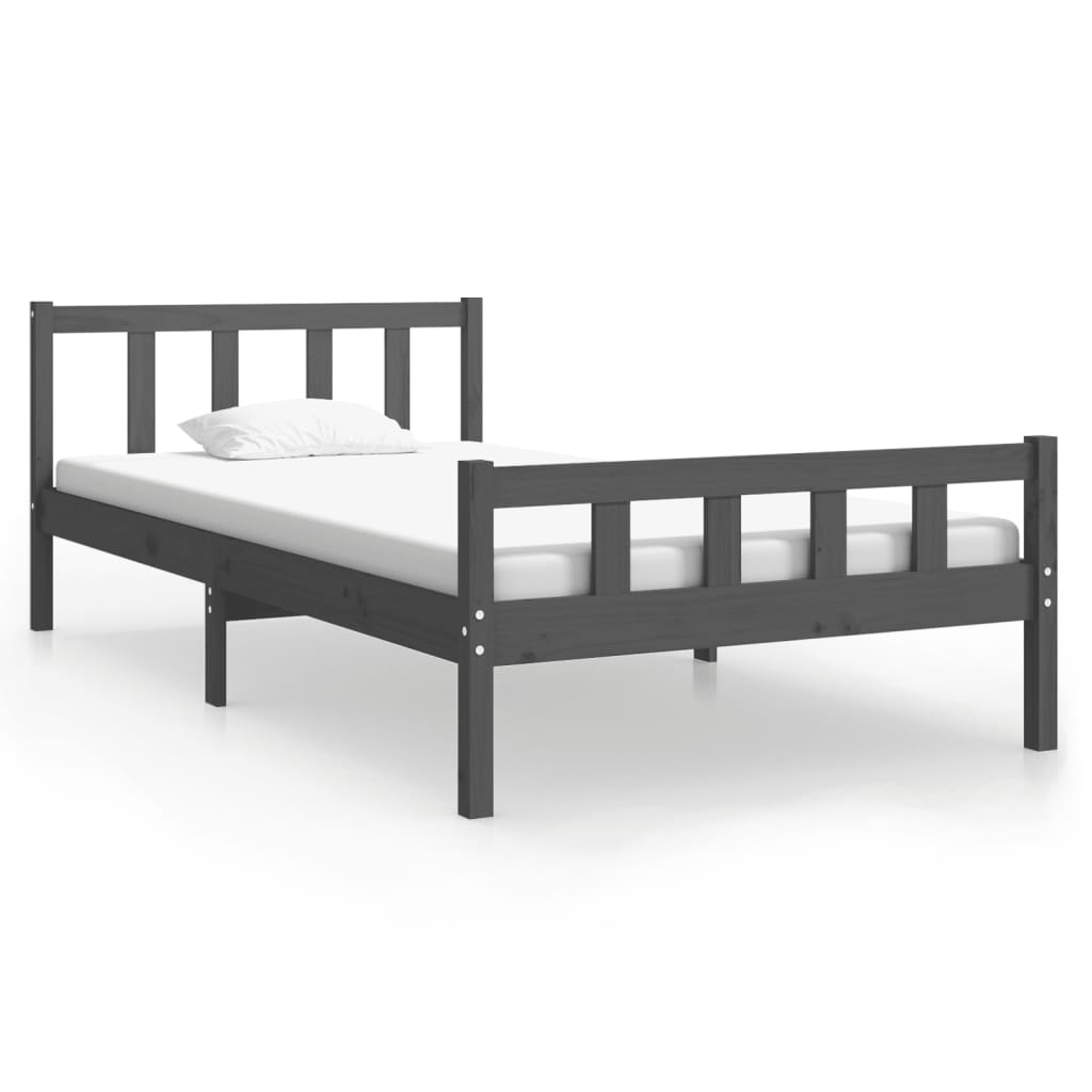 Estrutura de cama 90x200 cm madeira maciça cinzento