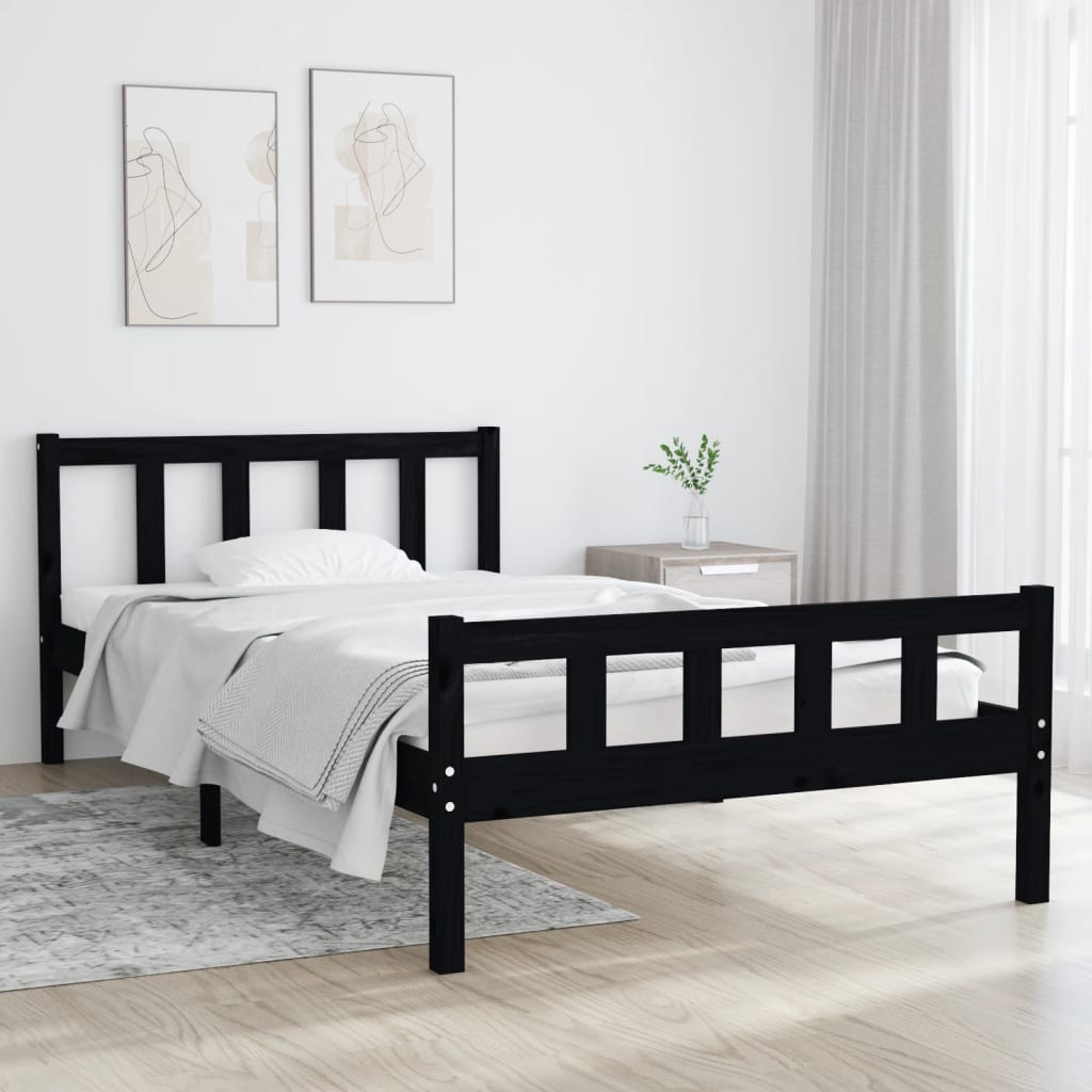 Estrutura de cama 90x200 cm madeira maciça preto