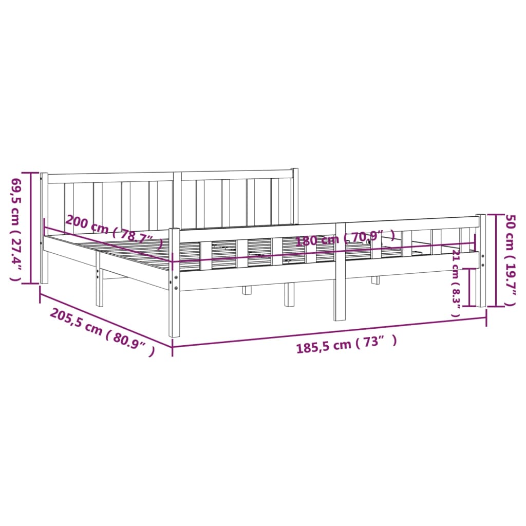 Estrutura de cama super king 180x200 cm madeira maciça preto