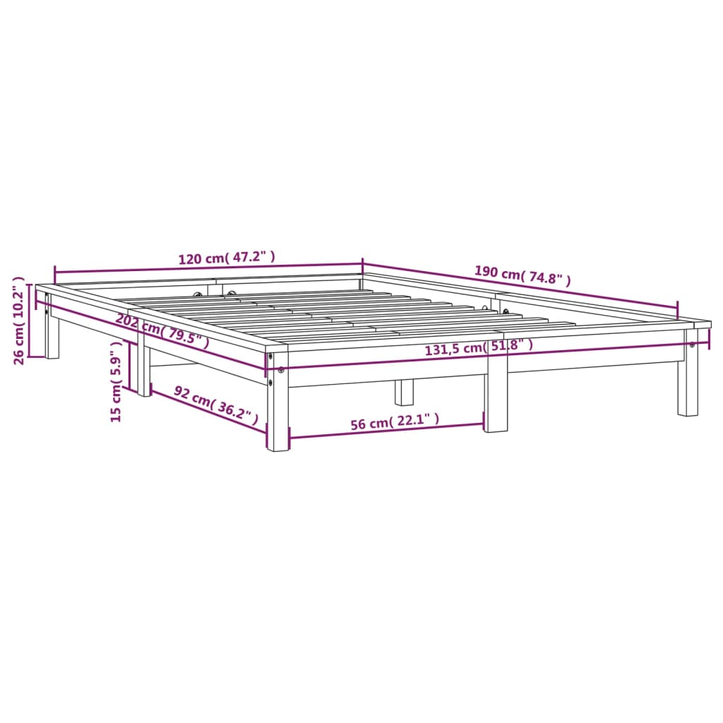 Estrutura de cama de casal pequena 120x190 cm pinho maciço