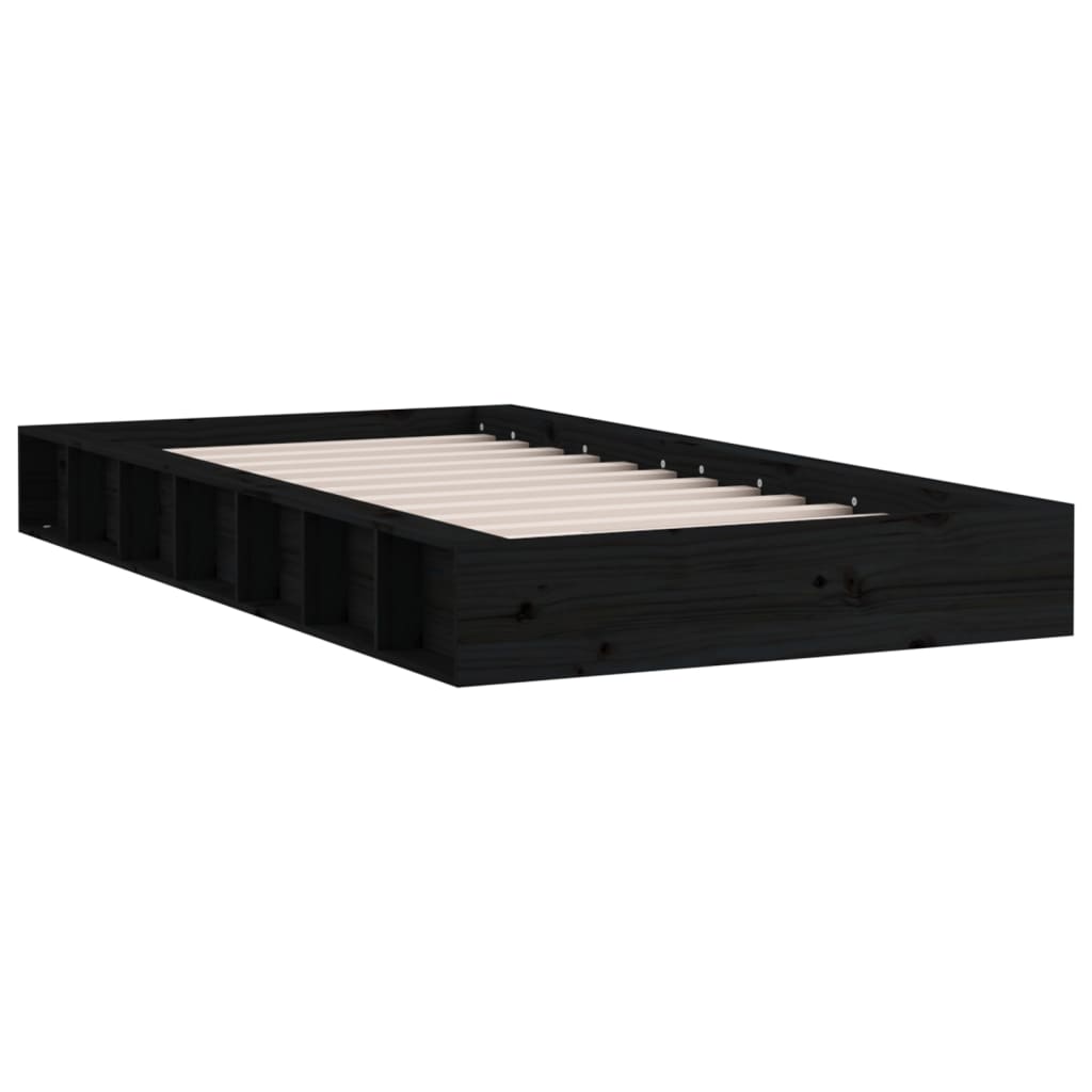 Estrutura de cama solteiro 90x190 cm madeira maciça preto