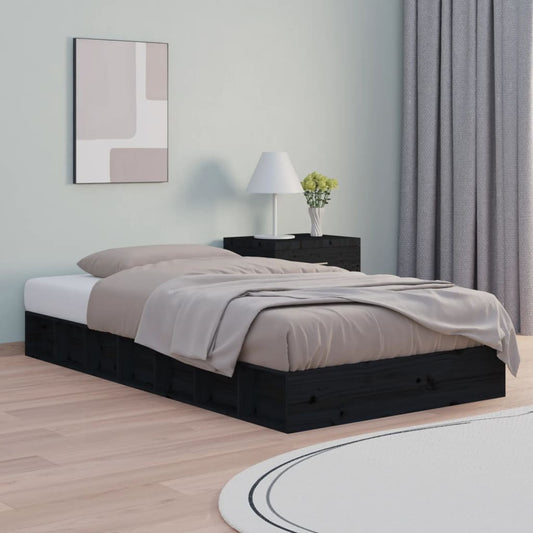 Estrutura de cama solteiro 90x190 cm madeira maciça preto