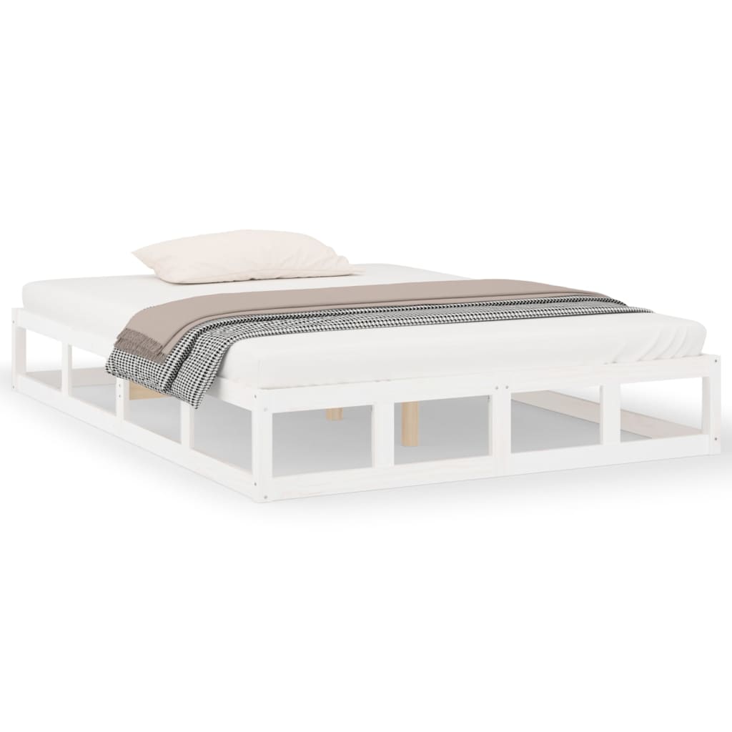 Estrutura de cama casal 135x190 cm madeira maciça branco