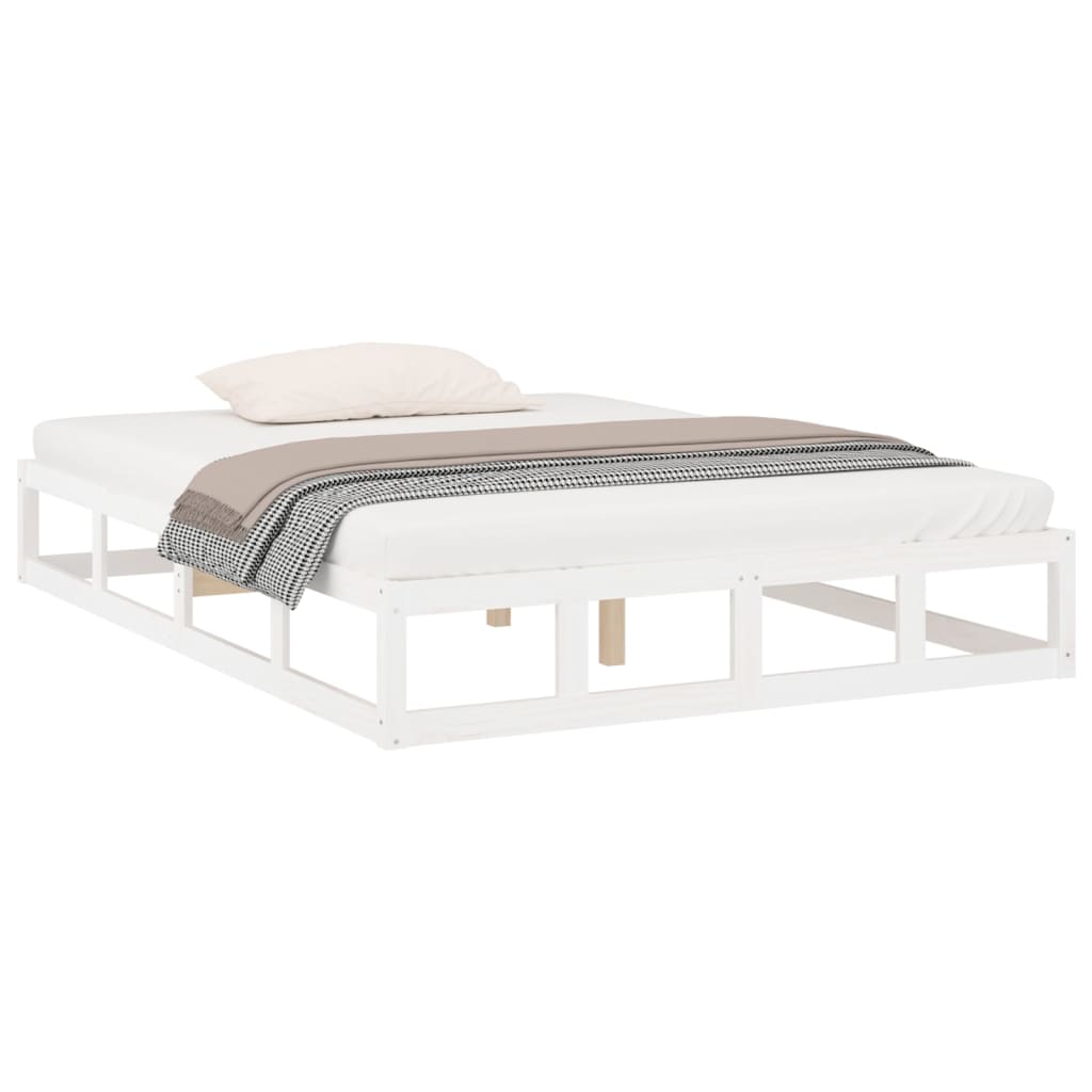 Estrutura de cama casal 135x190 cm madeira maciça branco