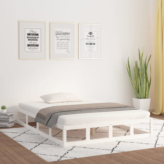 Estrutura de cama casal 135x190 cm madeira maciça branco