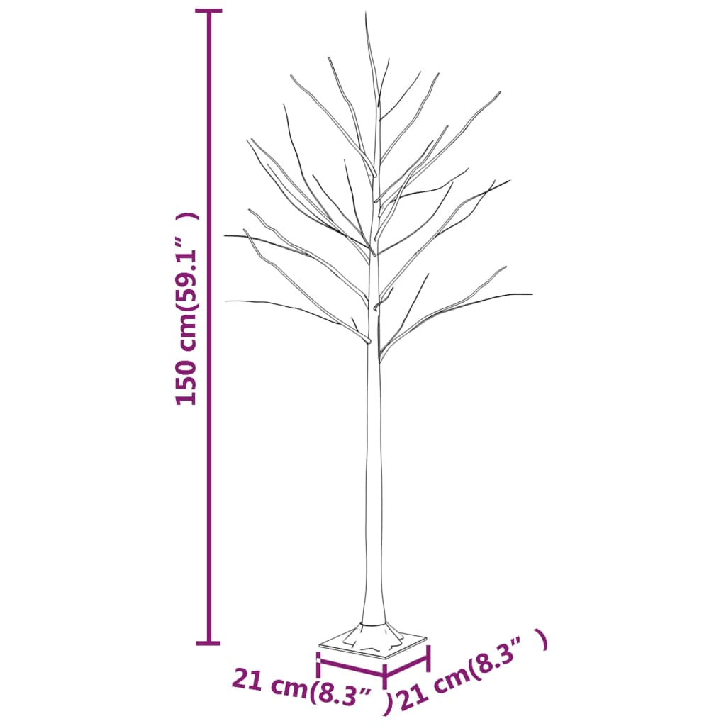 Árvore c/ 72 luzes LED 150 cm bétula branco quente