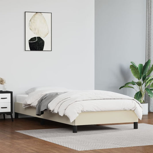 Estrutura de cama 90x200 cm couro artificial cor creme