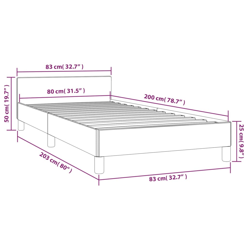 Estrutura de cama c/ cabeceira tecido cor creme 80x200 cm