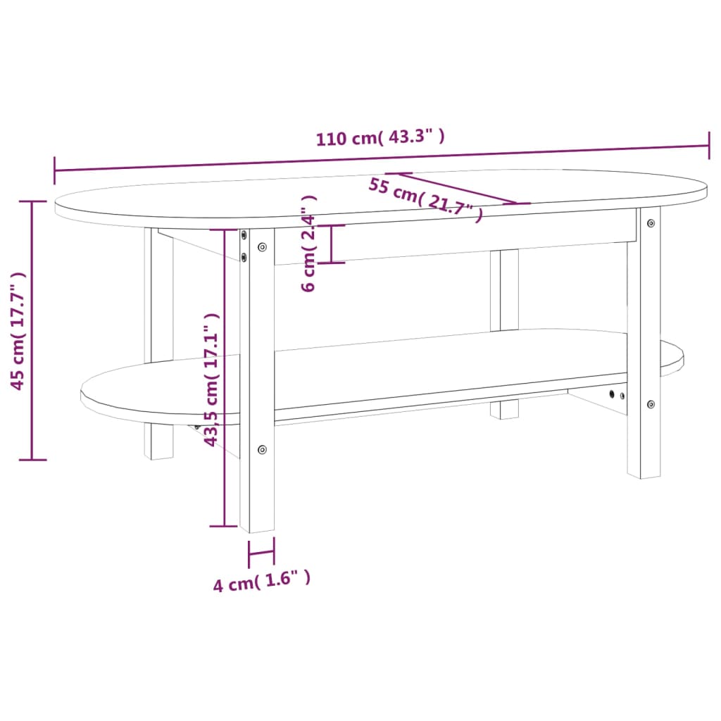 Mesa de centro 110x55x45 cm madeira de pinho maciça branco