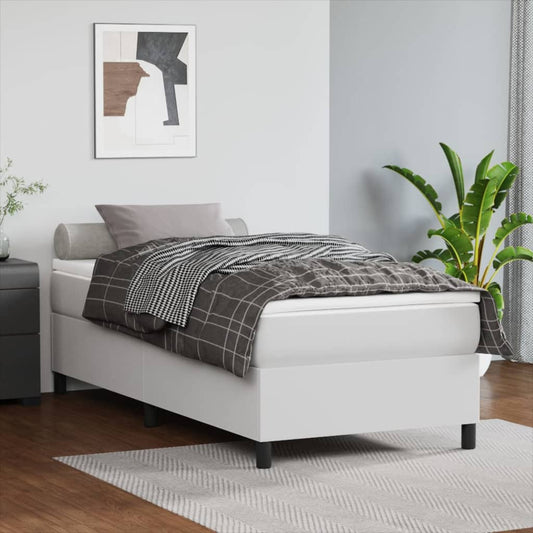 Estrutura de cama com molas 100x200 cm couro artificial branco