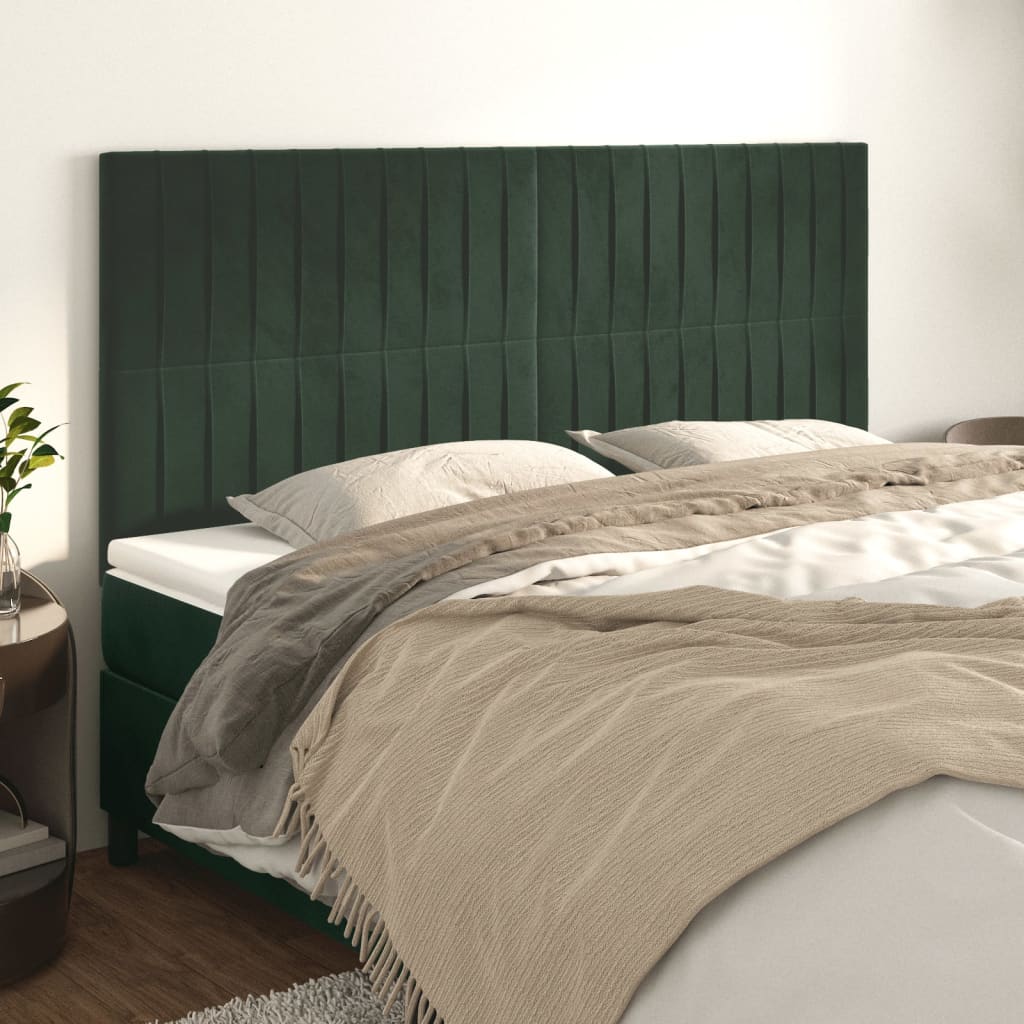 Cabeceira de cama 4 pcs veludo 90x5x78/88 cm verde-escuro