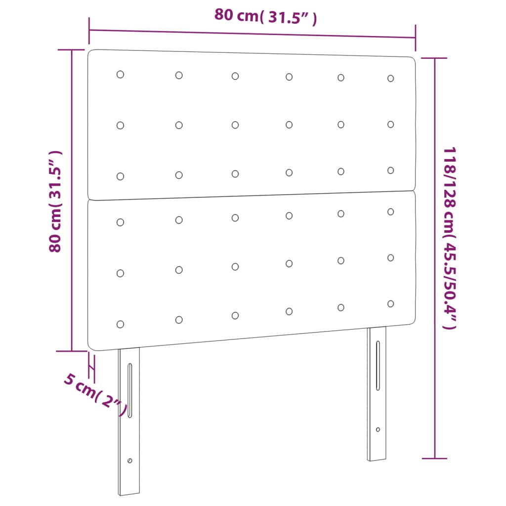 Cabeceira de cama 2 pcs tecido 80x5x78/88 cm castanho