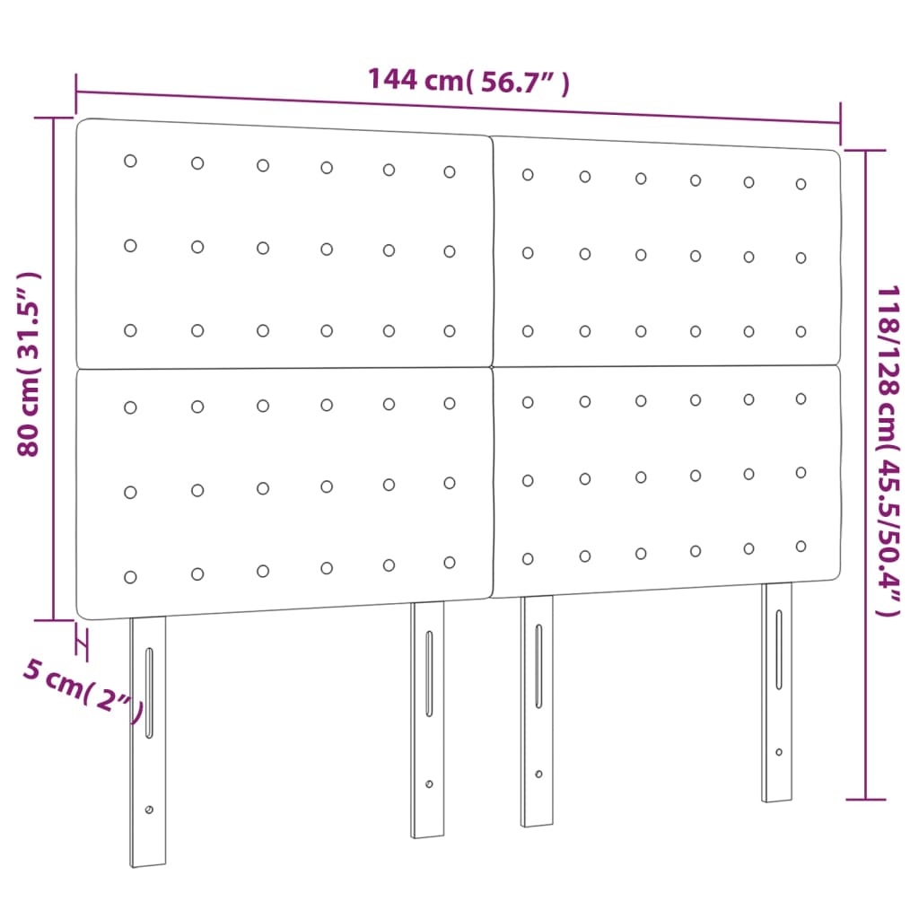 Cabeceira de cama 4 pcs tecido 72x5x78/88 cm cinzento-claro