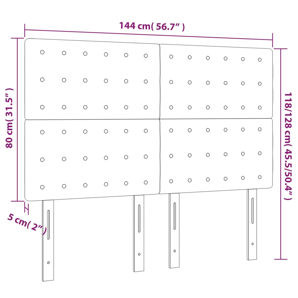 Cabeceira de cama 4 pcs tecido 72x5x78/88 cm castanho-escuro