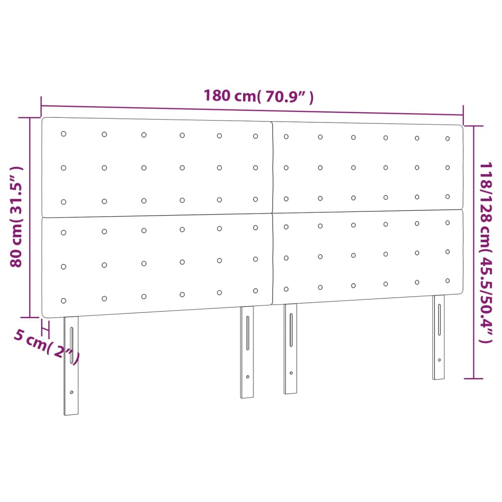 Cabeceira de cama 4 pcs tecido 90x5x78/88 cm cinzento-claro