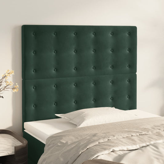 Cabeceira de cama 2 pcs veludo 100x5x78/88 cm verde-escuro