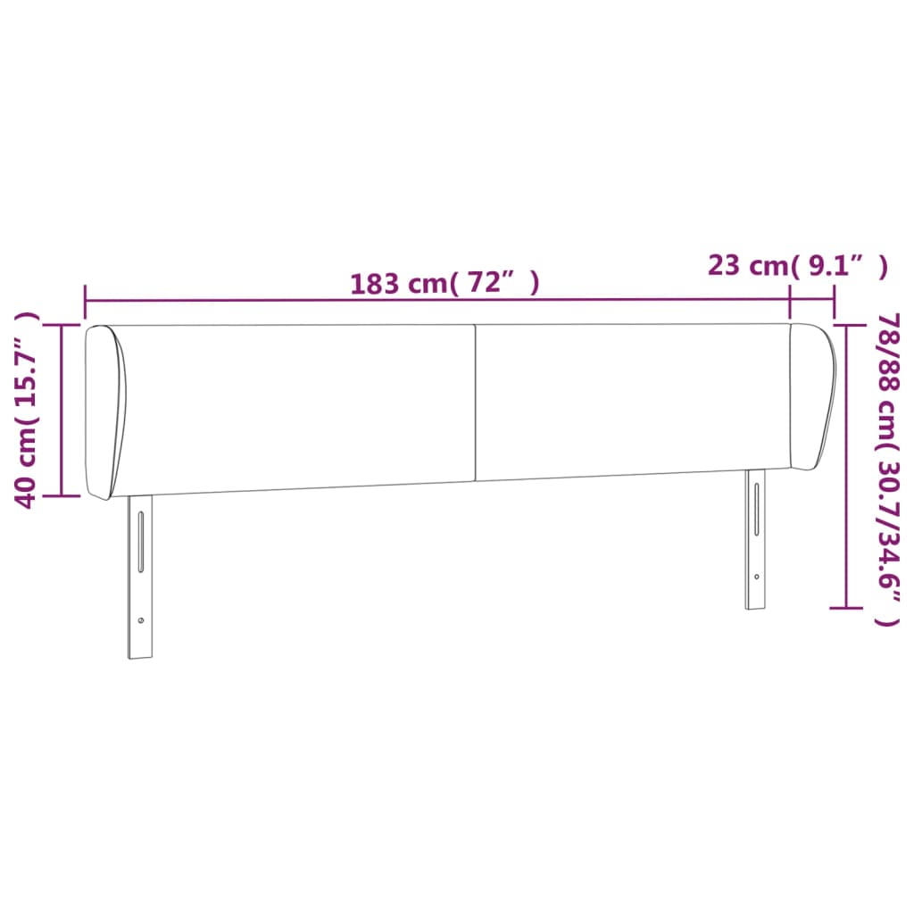 Cabeceira de cama c/ abas veludo 183x23x78/88 cm cinzento-claro