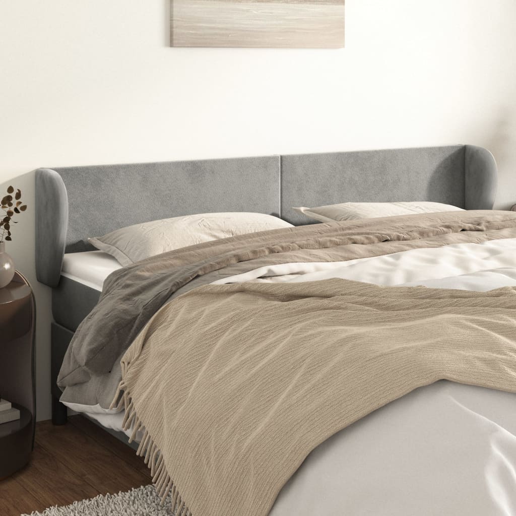 Cabeceira de cama c/ abas veludo 183x23x78/88 cm cinzento-claro