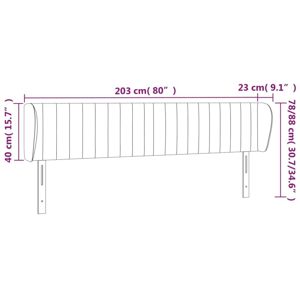 Cabeceira de cama c/ abas tecido 203x23x78/88cm castanho-escuro