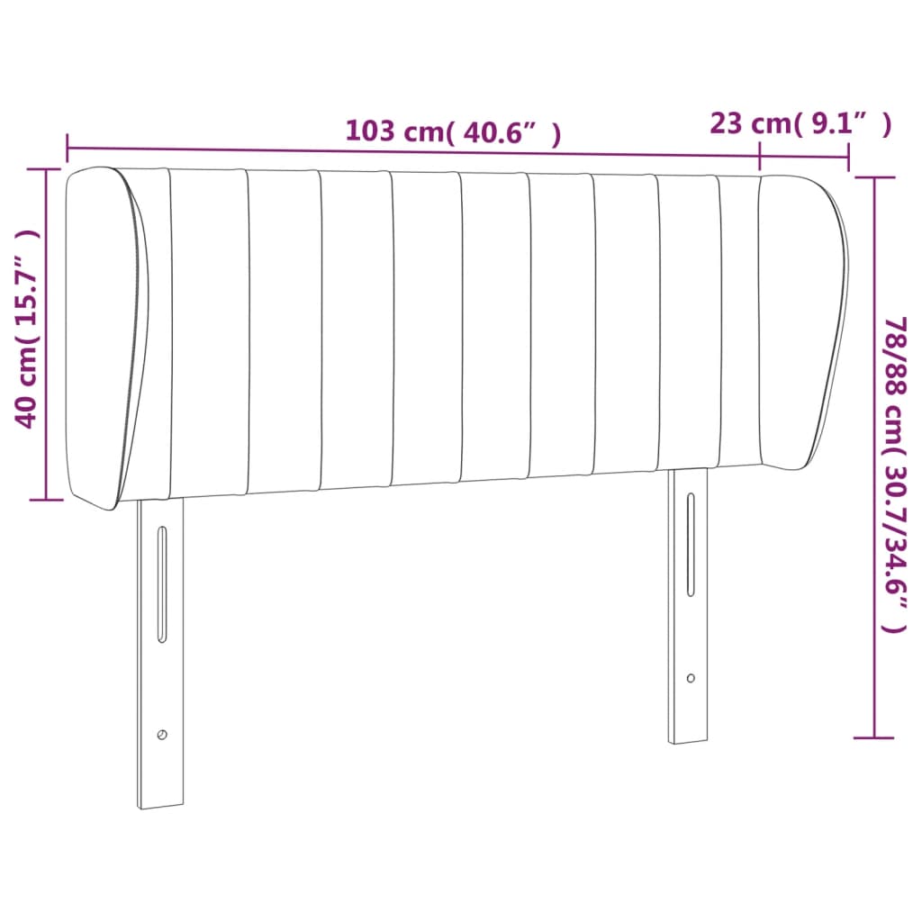 Cabeceira de cama c/ abas veludo 103x23x78/88cm cinzento-escuro