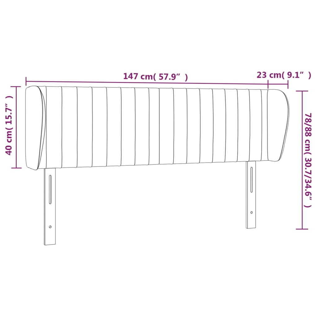 Cabeceira de cama c/ abas veludo 147x23x78/88 cm preto