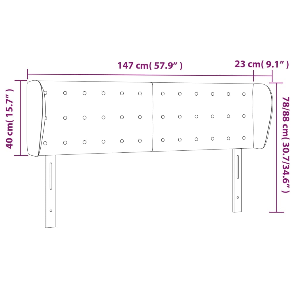 Cabeceira de cama c/ abas tecido 147x23x78/88 cm cinzento-claro