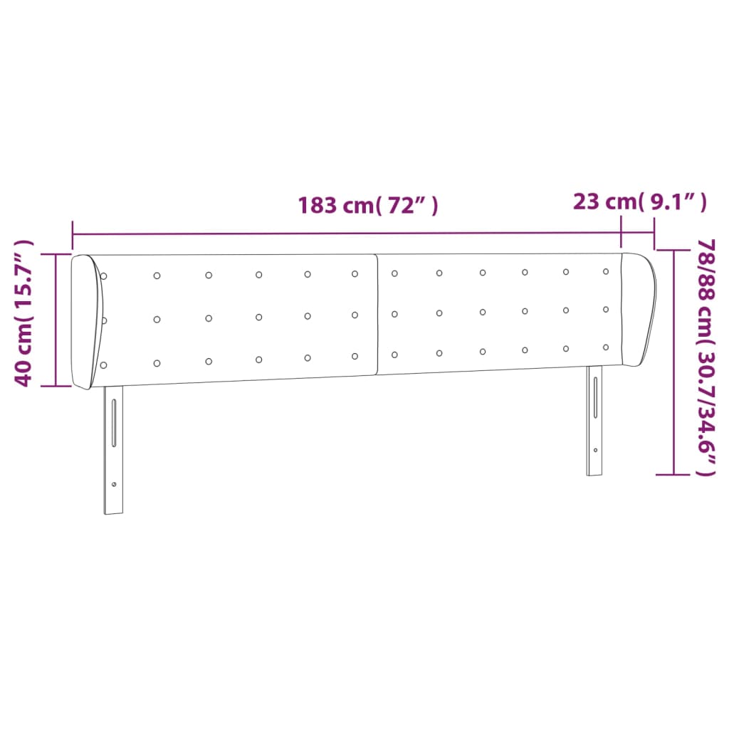 Cabeceira de cama c/ abas tecido 183x23x78/88 cm cinzento-claro