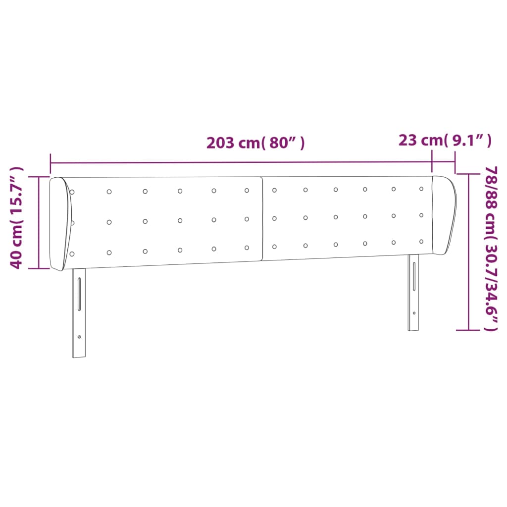 Cabeceira de cama c/ abas tecido 203x23x78/88cm castanho-escuro