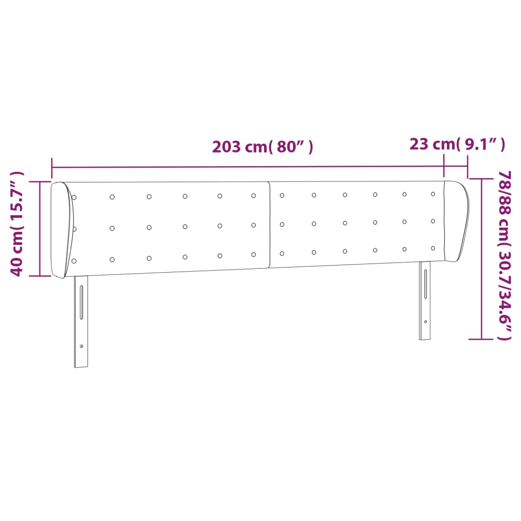 Cabeceira cama abas tecido 203x23x78/88 cm cinzento-acastanhado