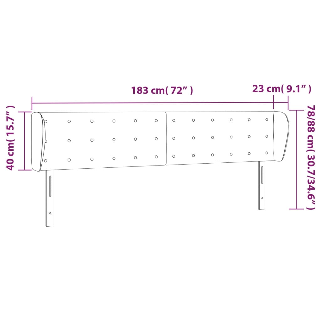 Cabeceira de cama c/ abas veludo 183x23x78/88cm cinzento-escuro