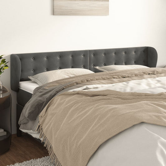 Cabeceira de cama c/ abas veludo 183x23x78/88cm cinzento-escuro