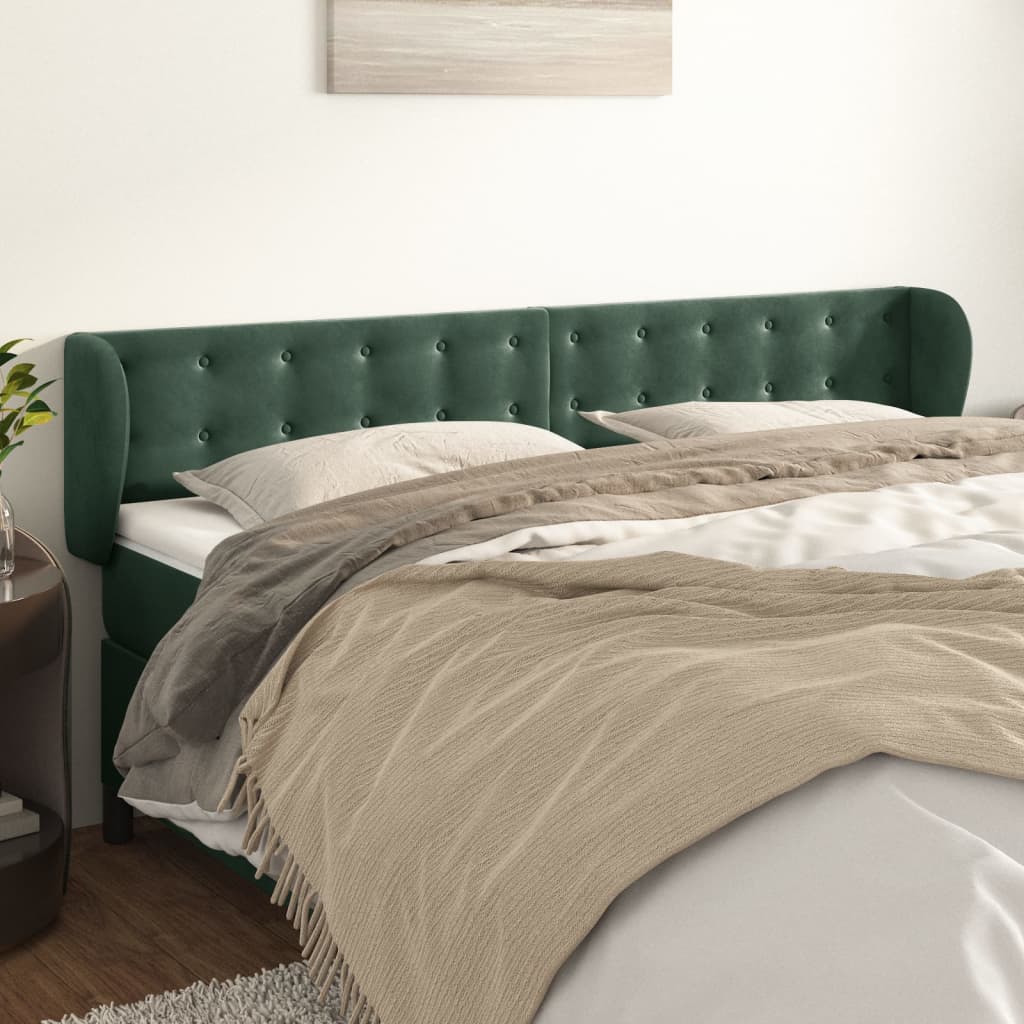 Cabeceira de cama c/ abas veludo 203x23x78/88cm verde-escuro