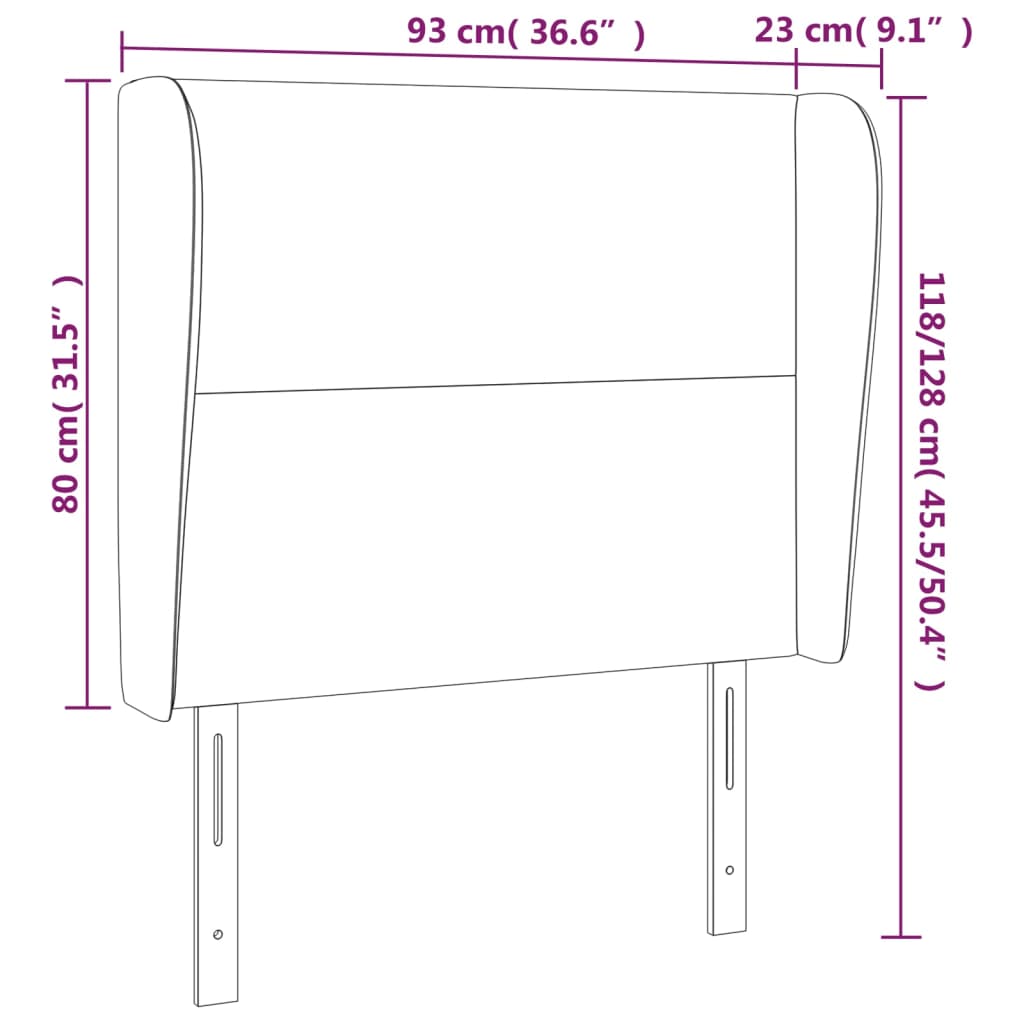 Cabeceira de cama c/ abas veludo 93x23x118/128cm cinzento-claro