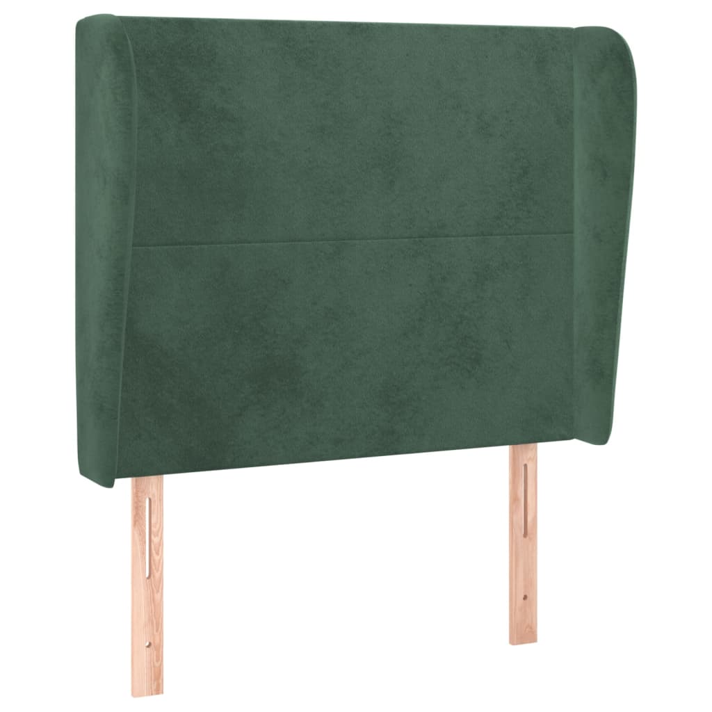 Cabeceira cama c/ abas veludo 93x23x118/128 cm verde-escuro