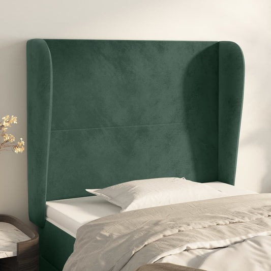 Cabeceira cama c/ abas veludo 93x23x118/128 cm verde-escuro