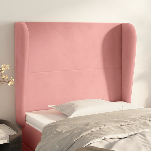 Cabeceira de cama c/ abas veludo 93x23x118/128 cm rosa