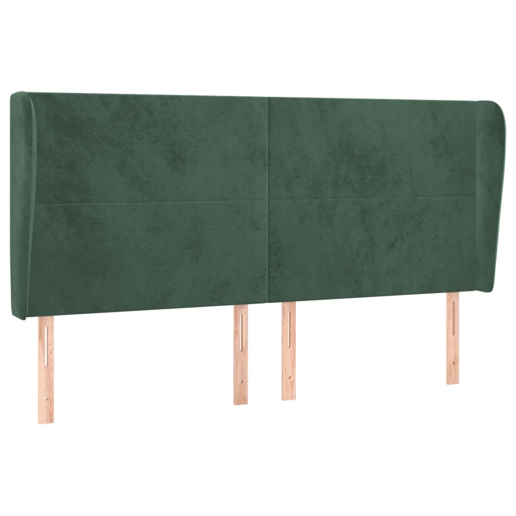 Cabeceira cama c/ abas veludo 183x23x118/128 cm verde-escuro