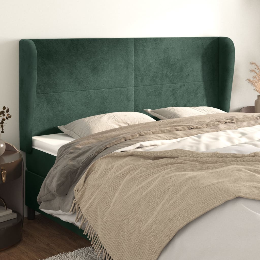 Cabeceira cama c/ abas veludo 183x23x118/128 cm verde-escuro