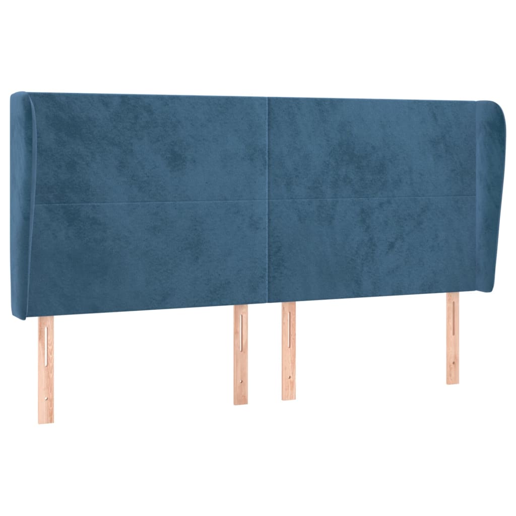 Cabeceira cama c/ abas veludo 183x23x118/128 cm azul-escuro