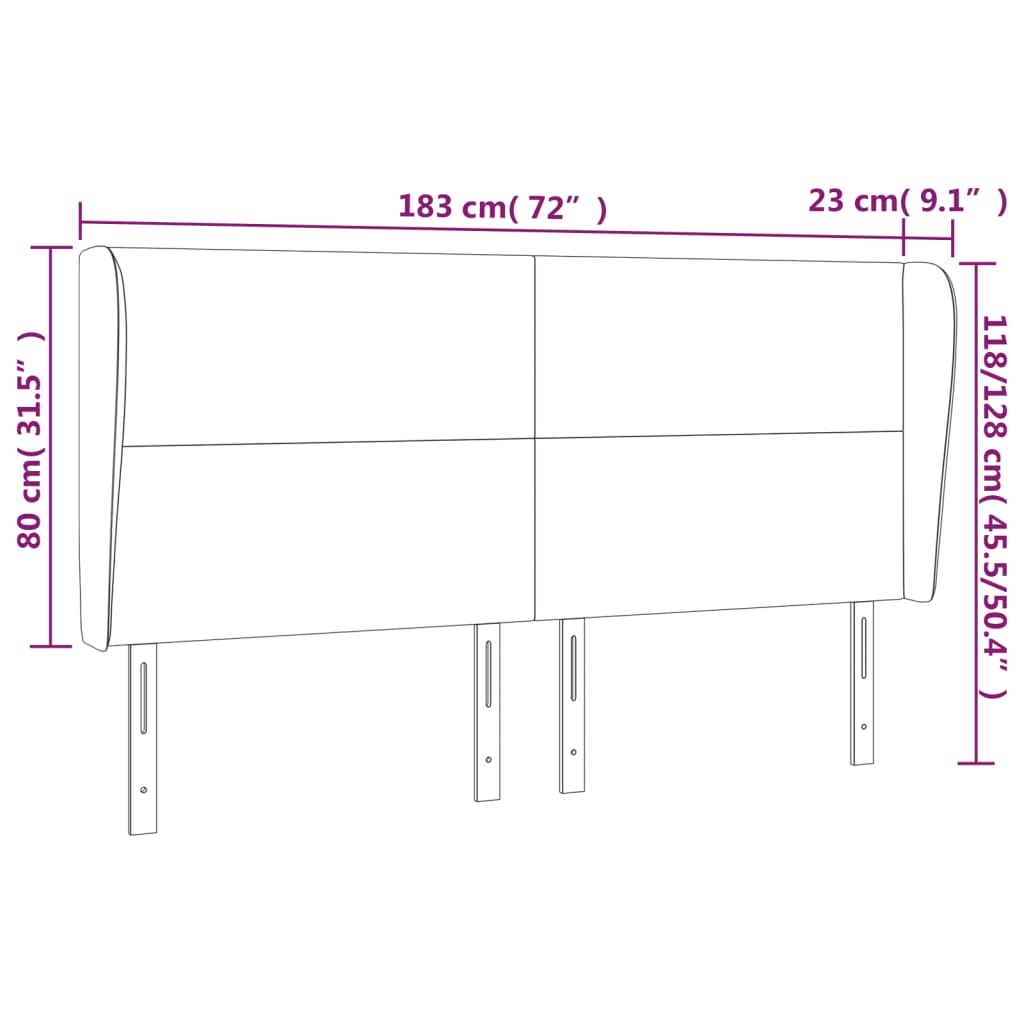 Cabeceira cama c/ abas veludo 183x23x118/128 cm azul-escuro