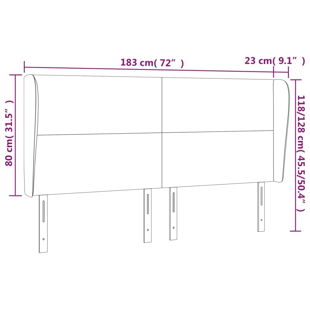 Cabeceira cama c/ abas veludo 183x23x118/128 cm rosa