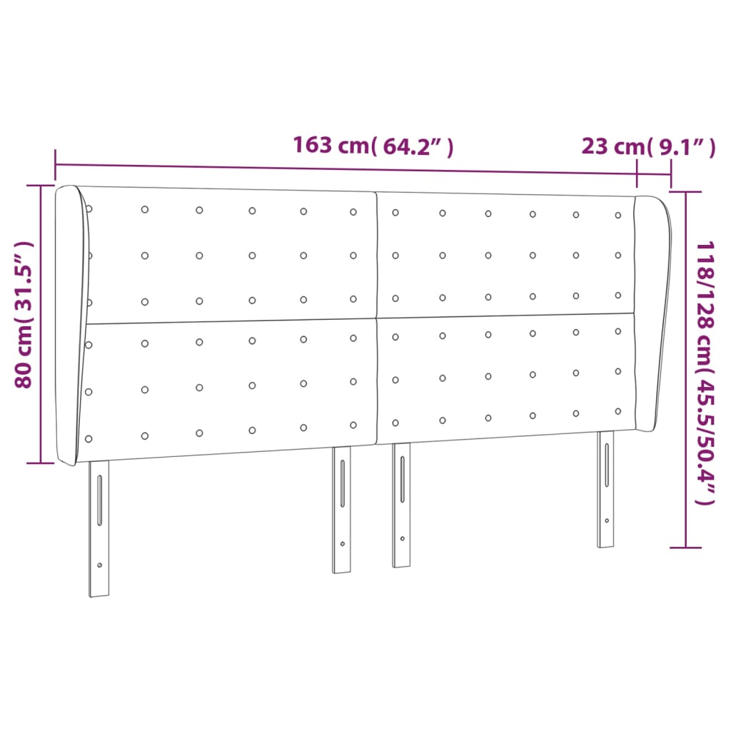 Cabeceira cama c/ abas couro artif. 163x23x118/128cm cappuccino