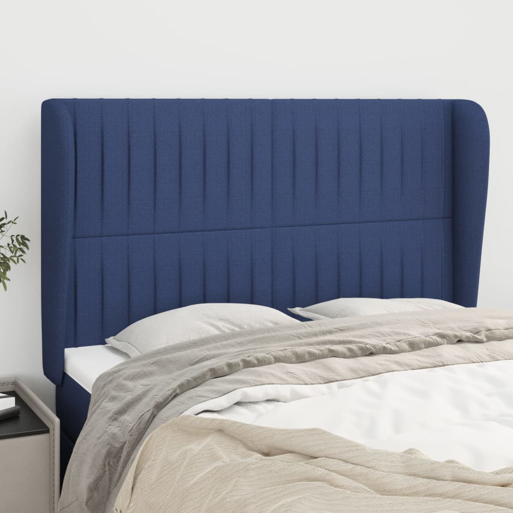 Cabeceira de cama c/ abas tecido 147x23x118/128 cm azul