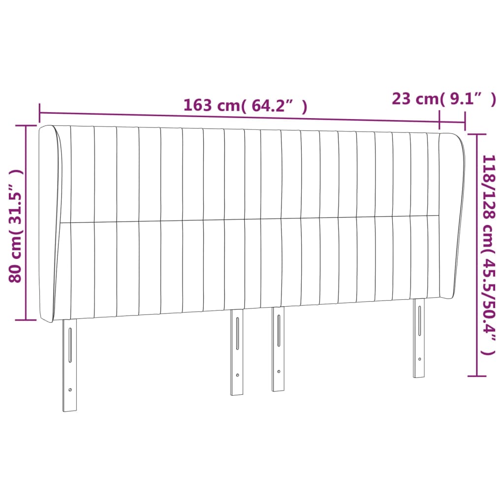 Cabeceira de cama c/ abas tecido 163x23x118/128 cm creme