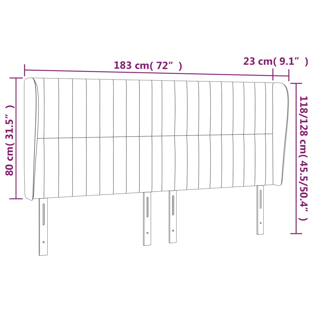 Cabeceira de cama c/ abas tecido 183x23x118/128 cm creme