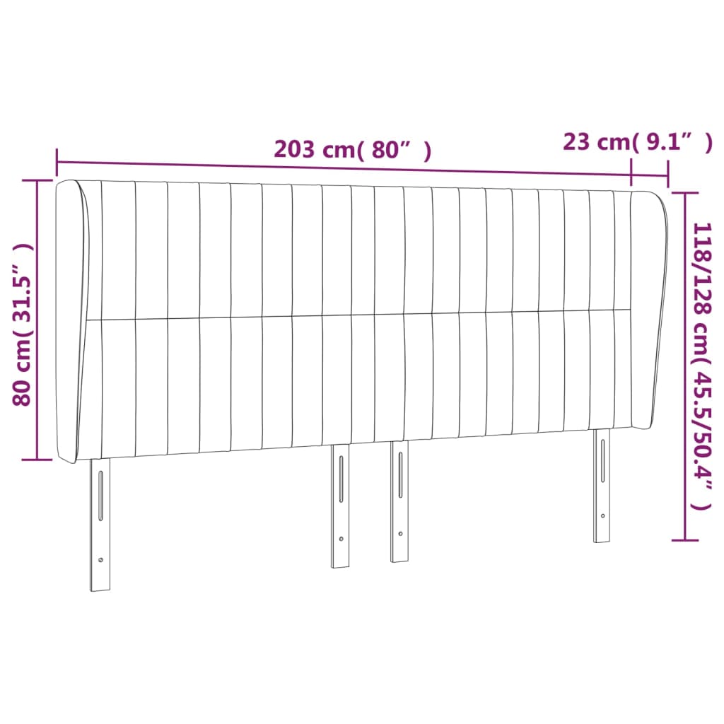 Cabeceira cama c/ abas tecido 203x23x118/128 cm castanho-escuro