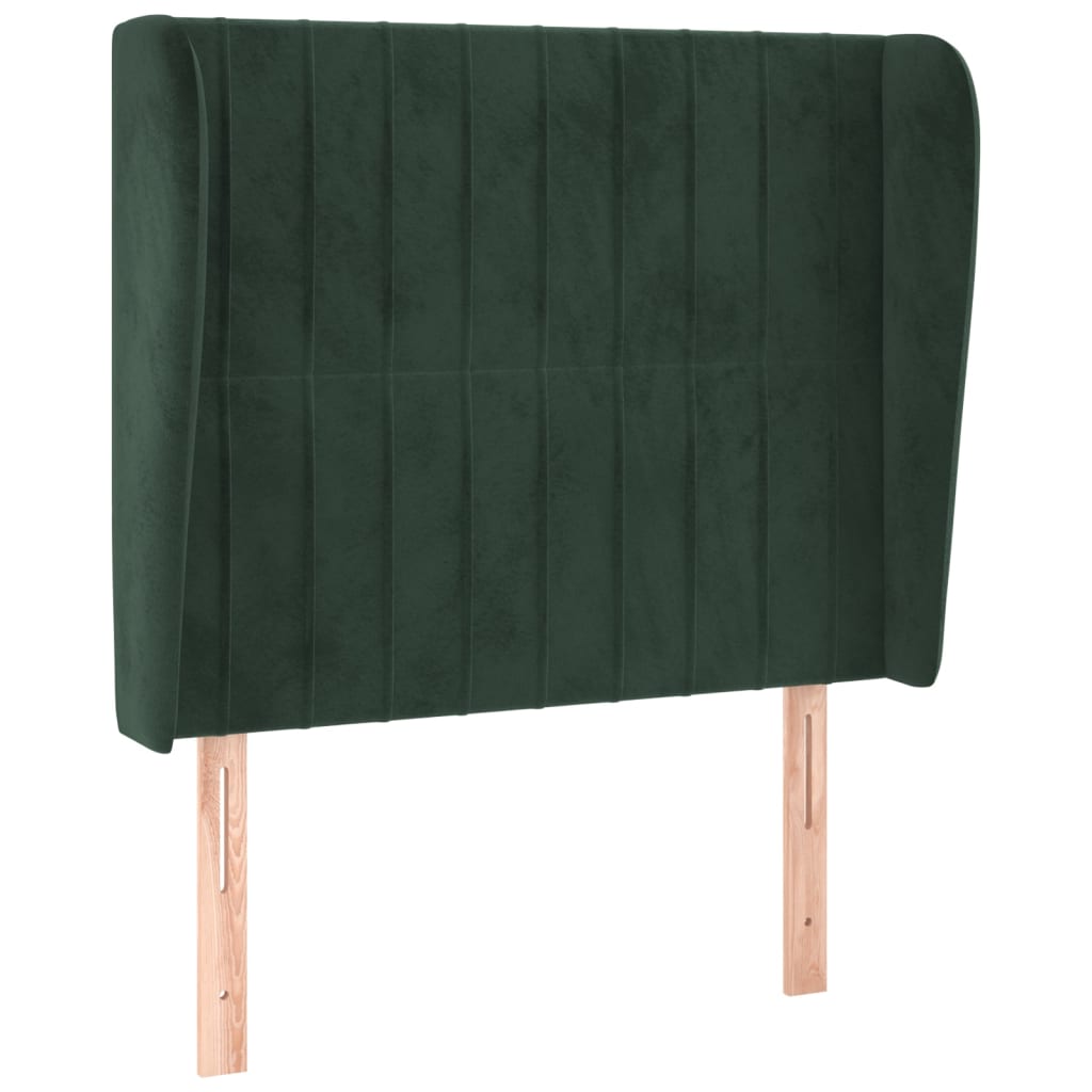 Cabeceira de cama c/ abas veludo 83x23x118/128 cm verde-escuro