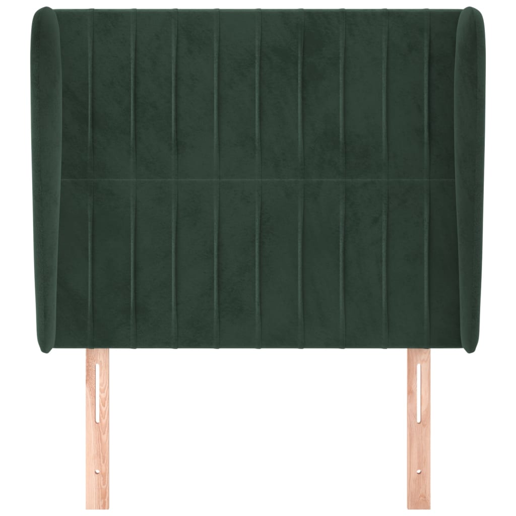 Cabeceira de cama c/ abas veludo 83x23x118/128 cm verde-escuro