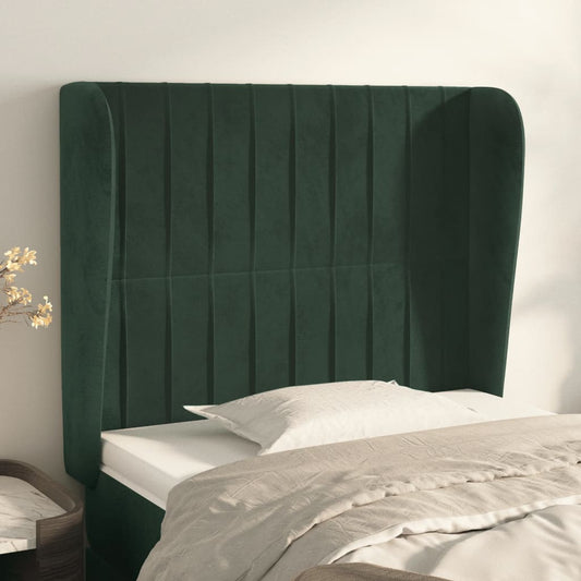 Cabeceira de cama c/ abas veludo 83x23x118/128 cm verde-escuro