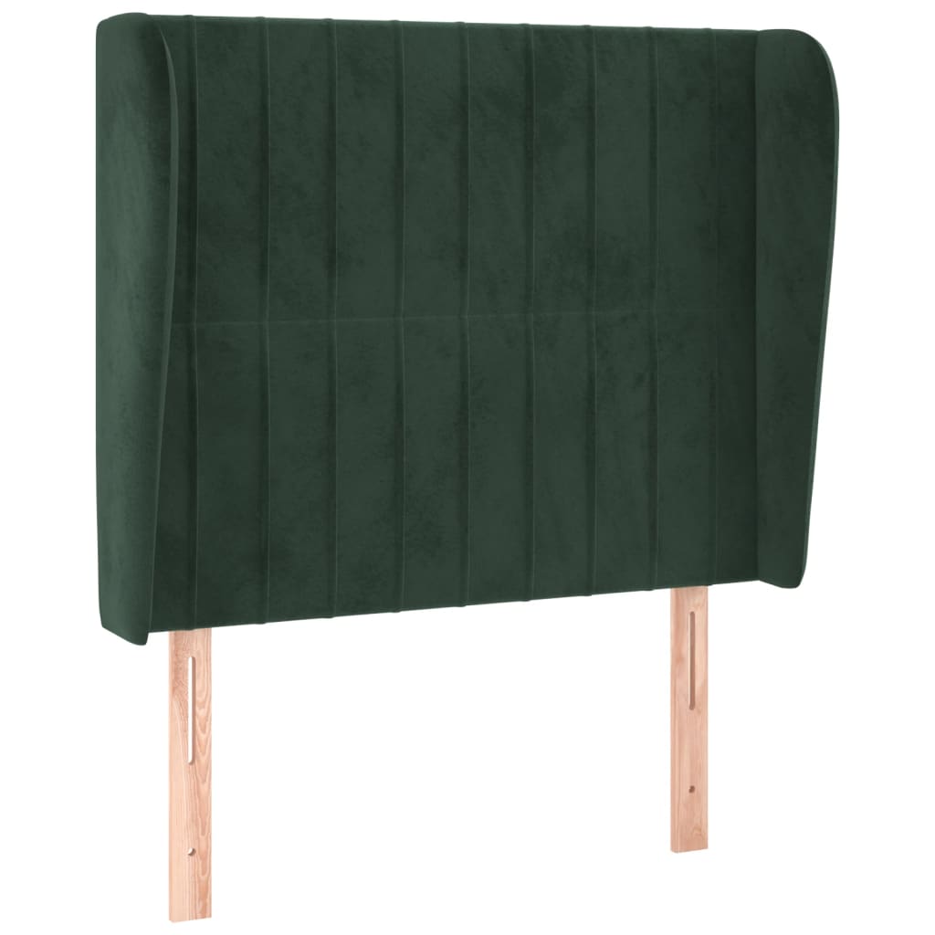 Cabeceira cama c/ abas veludo 93x23x118/128 cm verde-escuro